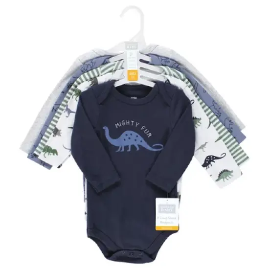 Hudson Baby Unisex Baby Cotton Long-Sleeve Bodysuits, Blue Green Dino image {1}