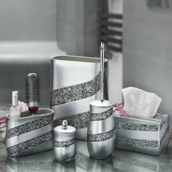 Creative Scents Silver Mosaic Toilet Bowl Brush with Holder image {3}