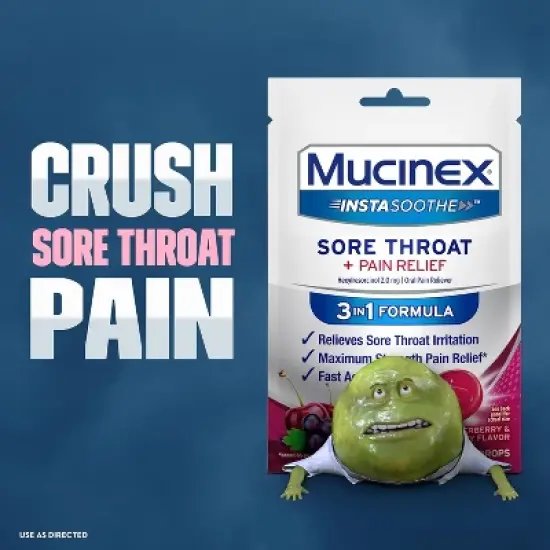 Mucinex InstaSoothe Sore Throat + Pain Relief Drops Elderberry & Wild Cherry, 20 Ct image {4}