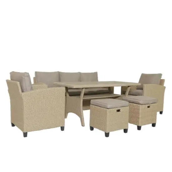 6pc Outdoor Wicker Conversation Set with Arm Chairs, Sofa, Ottomans & Coffee Table - Brown - GODEER image {17}