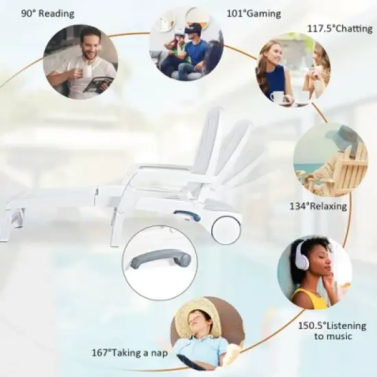 Costway Patio Lounge Chair Chaise Adjust Recliner Weather Resistant Wheel image {6}