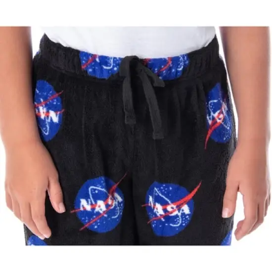 NASA Girls' Meatball Logo Allover Print Ultra-Soft Fleece Pajama Pants Black image {3}