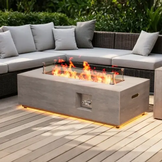 Evita Outdoor Fire Pit Table, 50,000 BTU with LED Light, Propane Tank, Windshield, Glass Stone and Rain Cover - 42.2*20.1*12.4 Inch image {8}