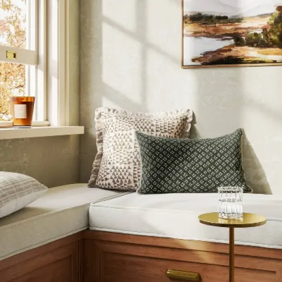 Square Block Print Reversible Pillow with Ruffle Trim Green - Threshold&trade; image {2}