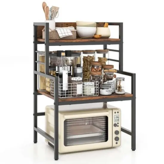 Costway 3-Tier Microwave Stand with Storage Shelves Heavy-Duty Metal Frame Rack Organizer image {10}