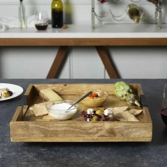 Mikasa Avery Square Lazy Susan Serving Tray, 14" Mango Wood & Iron Rotating Turntable, Dining Table Spinner for Appetizers, Cheese Displays, Cocktails image {5}