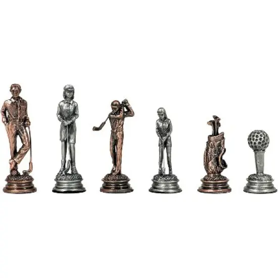 WE Games Golf Chess & Checkers Game Set - Pewter Chessmen & Black Stained Wood Board with Storage Drawers 15 in. image {1}