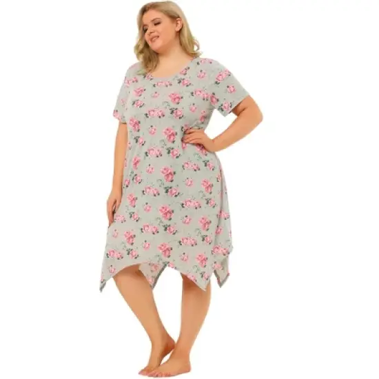 Agnes Orinda Womens Plus size Floral Nightgown Pajama Cute Irregular Sleep Dress image {3}