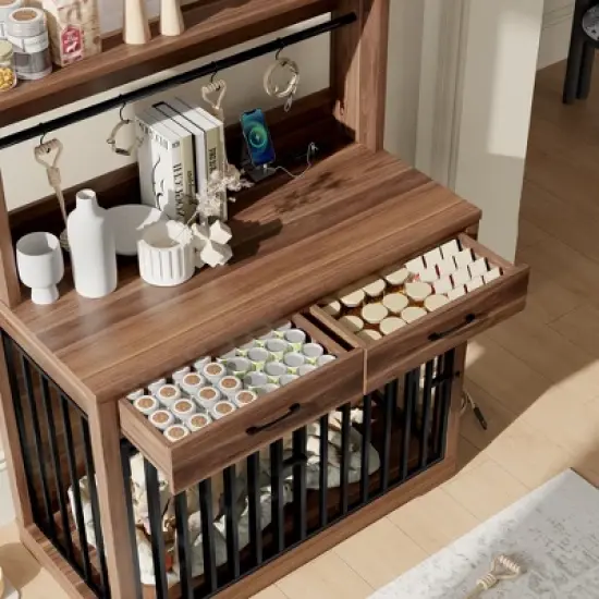 Whisen Dog Crate & Side Table & Dog Kennel with Sliding Iron Door, Ample Storage Space image {5}