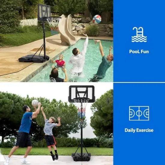 Kids Basketball Hoop,Outdoor Portable Adjustable Basketball Goal System w/ 2 Wheels, 5-7 Ft Swimming Pool Basketball Hoop Outdoor 28in Backboard image {2}