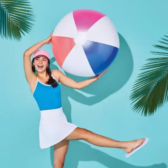 Large Beach Ball SMS - Sun Squad&trade;: Inflatable PVC Pool Toy image {1}