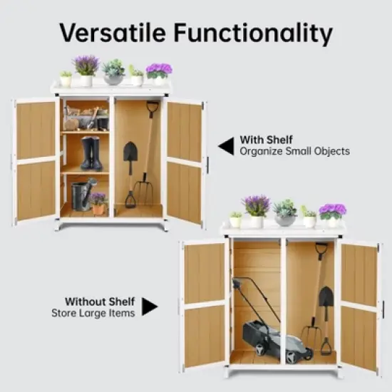 Potting Bench Outdoor Cabinet with Metal Tabletop, Workbenches with Adjustable Shelf, Wooden Storage Cabinets Waterproof for Garden Patio Lawn image {5}