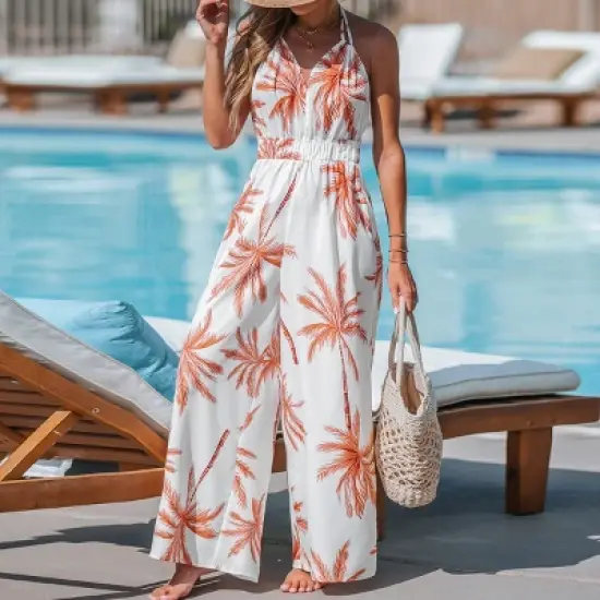 Women's Palm Tree V-Neck Jumpsuit - Cupshe image {6}
