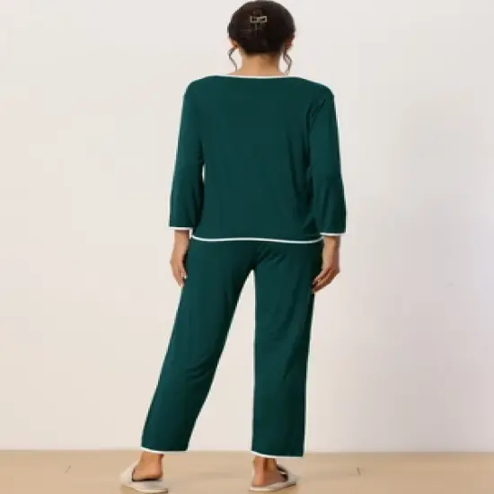 cheibear Womens Sleepwear Pajamas Long Sleeve Pullover Tops with Pants Lounge Sets image {2}