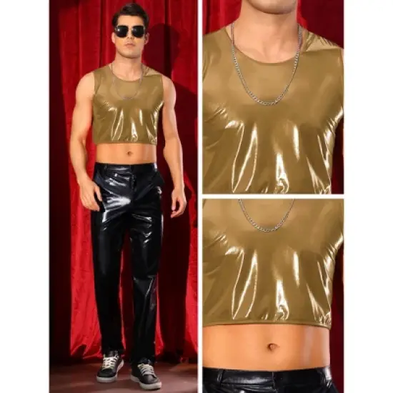 INSPIRE CHIC Men's Sleeveless Crew Neck Party Metallic Crop Tank Tops image {3}