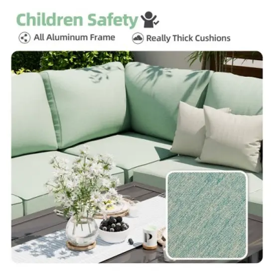 XINGHANZHENXUAN Grey 7-Piece Aluminum Patio Dining Set with Table, Rust-Free, Comfortable Cushions and Backrests image {10}