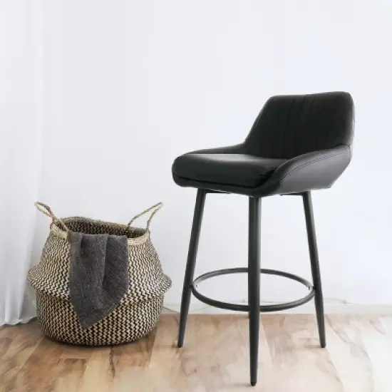 Elama Faux Leather Bar Chair in Black with Metal Legs image {3}