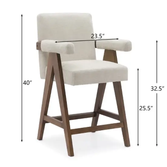 Set Of 3 Morgan 25.5" Height Upholstered Seat and Back Counter Stools With Upside Down "V" shape design Solid Wood Legs-The Pop Maison image {3}