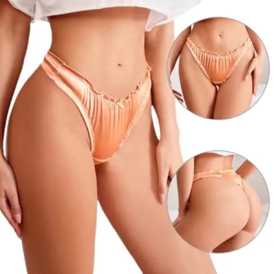 Agnes Orinda Women's Satin Soft Mid-Rise Ruffle Hipster Thong Lingerie Underwear image {1}