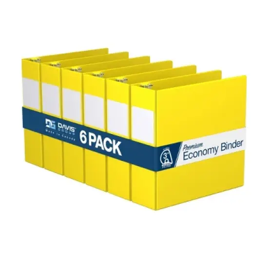 Davis Group 6pk 3" Premium Economy Round Ring Binders Yellow: Hard Cover, 625 Sheet Capacity, 2 Pockets, Polypropylene image {8}