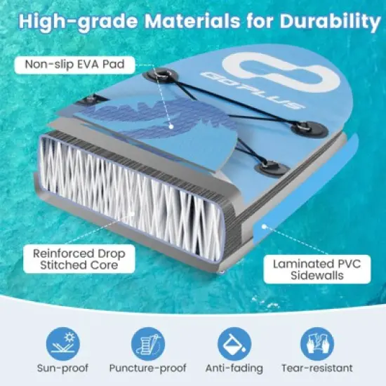 Costway Small Inflatable SUP Board, Portable Paddle Board with 5D rings Stand Up Paddle Board for Youth & Adult Blue/Turquoise/Green/Orange/Navy/Pink/Light Pink image {6}