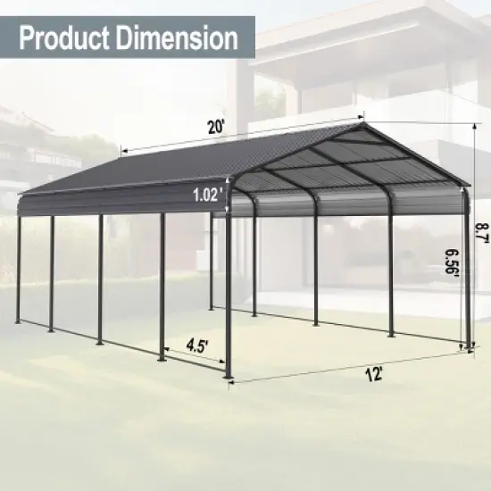 12X20 FT Heavy Duty Metal Carport,Outdoor Activities Storage Shed,Carport With Galvanized Steel Roof And Metal Frame For Car Truck-Coolbibila image {3}