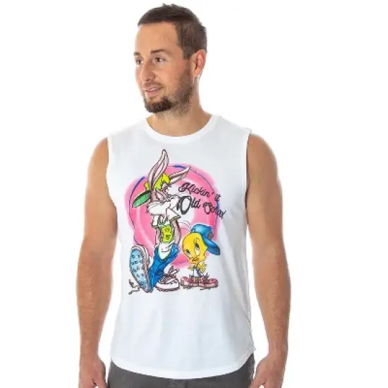 Looney Tunes Men's Tweety n' Bugs Kickin' It Old School Airbrush Muscle Tank image {2}