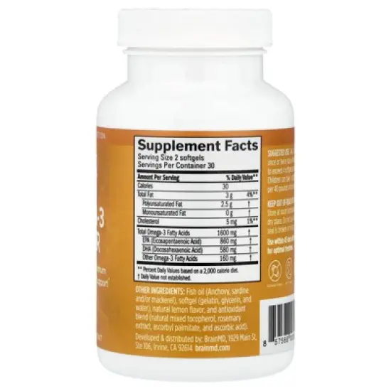 BrainMD Omega-3 Power, 60 Softgels (800 mg per Softgel) image {1}