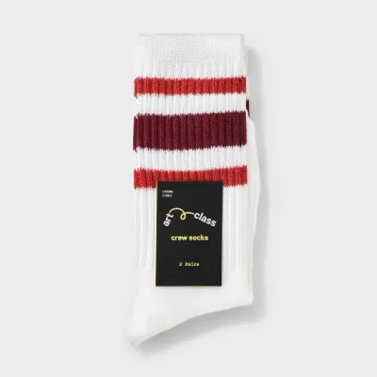 Girls' 2pk striped crew socks - art class&trade; Maroon/Red image {1}