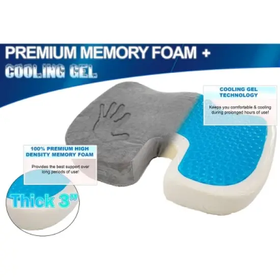 5 Star Super Deals Memory Foam Cooling Gel Seat Cushion Gel Enhanced Orthopedic Contour Coccyx Cushion Non Slip Cradle & Support Your Body & Tailbone image {2}
