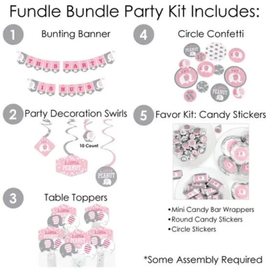 Big Dot of Happiness Pink Elephant - Girl Baby Shower or Birthday Party Supplies - Banner Decoration Kit - Fundle Bundle image {1}