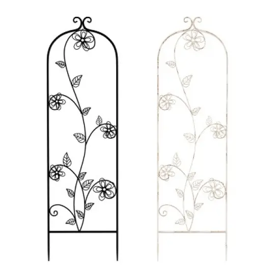 Garden Trellis- For Climbing Plants- Decorative Flower Stem Metal Panel-For Vines, Roses, Vegetable Plants & Flowers by Pure Garden (Antique White) image {1}