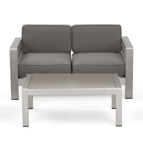 GDFStudio Martha Outdoor Aluminum Loveseat and Coffee Table Set with Cushions image {1}