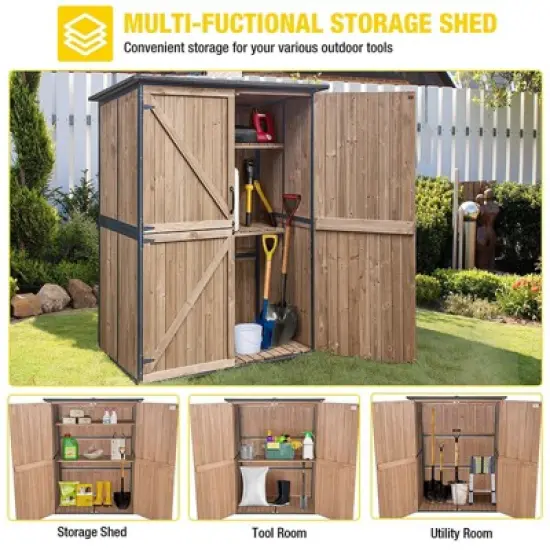 Aivituvin Wooden Garden Shed with Metal Frame | Adjustable Shelf for Outdoor Storage-AIR98/99 image {6}