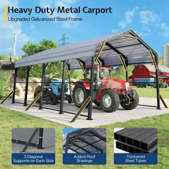 AMERLIFE 12x20x10.5 FT Metal Carport with Removable Waterproof Sidewalls image {9}