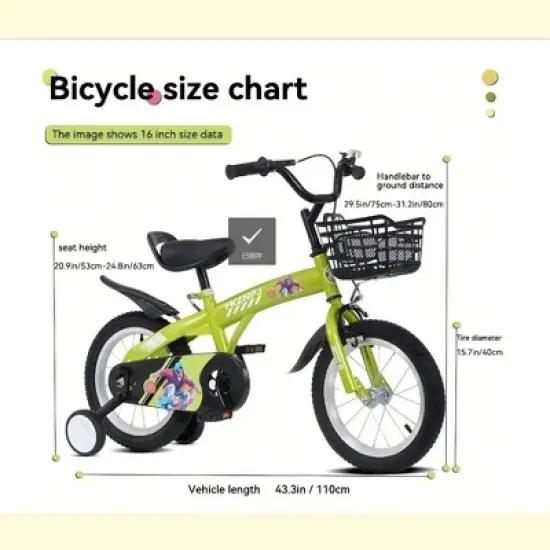 VASIP ThunderStrike 16 Inch Junior Sport Bike | Adjustable Training Wheels & Quick-Release Stand | Ergonomic Saddle for Kids Age 4-8 image {3}