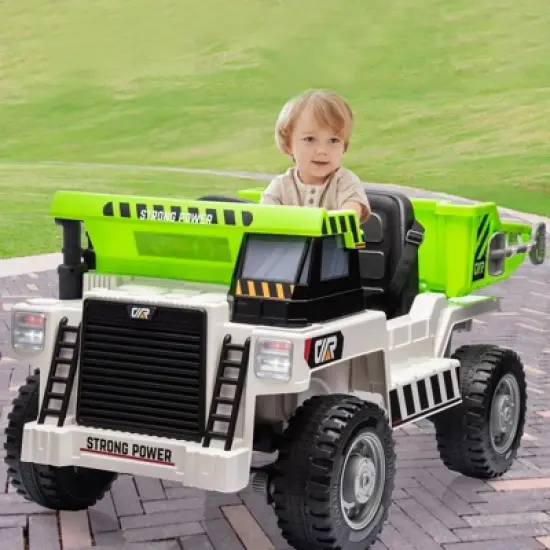 Ride On Dump Truck, Ride On Car with Remote Control, 12V 4WD Kids Electric Car, Ride On Toys with Electric Dump Bed and Shovel, Two Speeds, Music image {5}