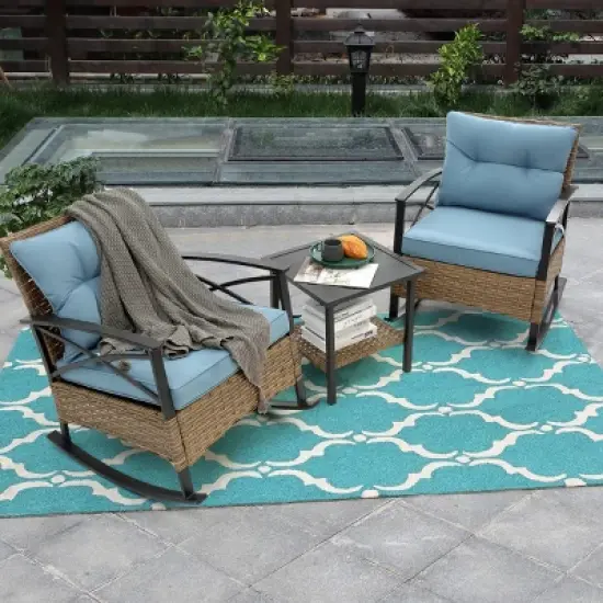 Patio Rocking Rattan Chairs With Steel Table,3-Piece Chaise Rocking Chair Set,Patio Rocking Chairs With Armrests -Maison Boucle image {7}