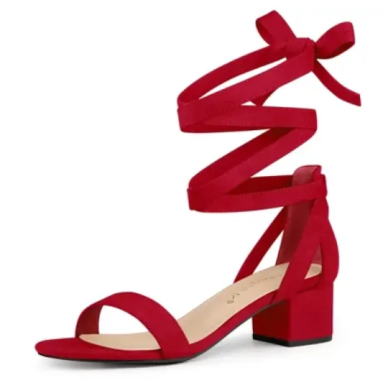 Allegra K Women's Open Toe Block Heel Lace Up Sandals image {14}
