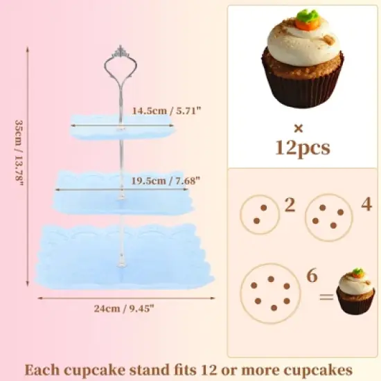 Unique Bargains 3 Tier Dessert Cupcake Stand Square with Tiered Serving Tray for Donuts Fruits Blue Silver Tone image {1}