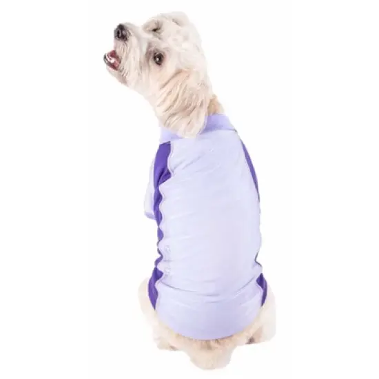 Pet Life Active Barko Pawlo Relax-Stretch Wick-Proof Dog and Cat Polo T-Shirt - Purple - XS image {1}