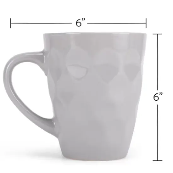 Elanze Designs Dimpled Silver Grey 12 ounce Glossy Ceramic Mugs Matching Set of 4 image {3}