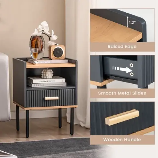 Costway Nightstand Bedside End Table with Drawer & Open Shelf for Living Room Bedroom image {5}