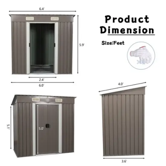 6ft x 4ft Outdoor Metal Storage Shed image {4}