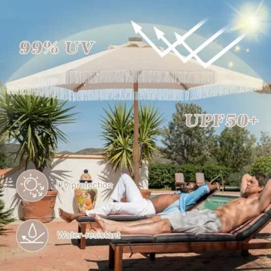 Ainfox 7.5ft Outdoor Tassel Umbrella With Lights image {3}