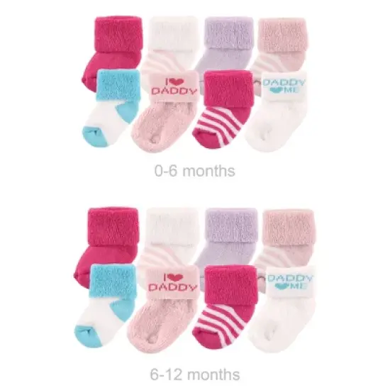 Luvable Friends Infant Girl Grow with Me Cotton Terry Socks, Pink Dad, 0-6 and 6-12 Months image {1}
