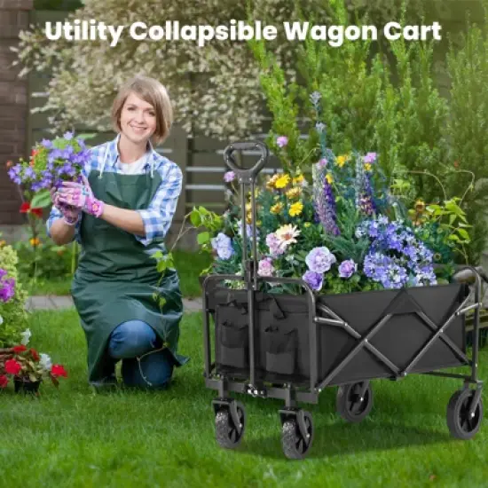 DOMETOUR Collapsible Folding Wagon Cart with Wheels, 250lbs Foldable Utility Heavy Duty Wagons Carts for Grocery Sports Garden Shopping Camping image {1}