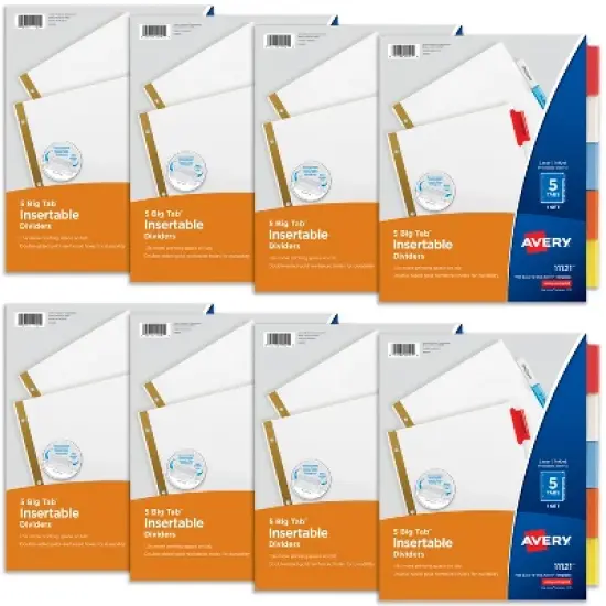 Avery 5 Tab White Binder Dividers, Insertable Multicolor Big Tabs, 1 Set Pack, 8 Packs, 8 Sets Total (11121) image {7}