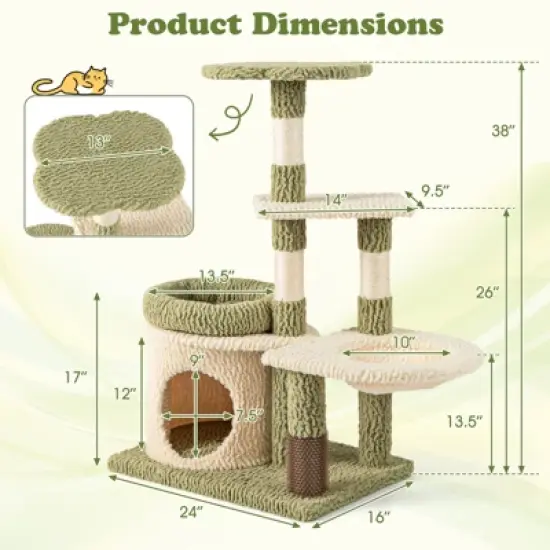 Tangkula Multi-level Cat Tree Cute Cat Tower w/ Top Perch Private Condo Side Basket image {8}