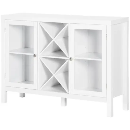 HOMCOM Modern Kitchen Sideboard, Buffet Table with Removable Wine Rack, Glass Door Cabinet and Shelves for Living Room, Kitchen, Entryway, White image {3}